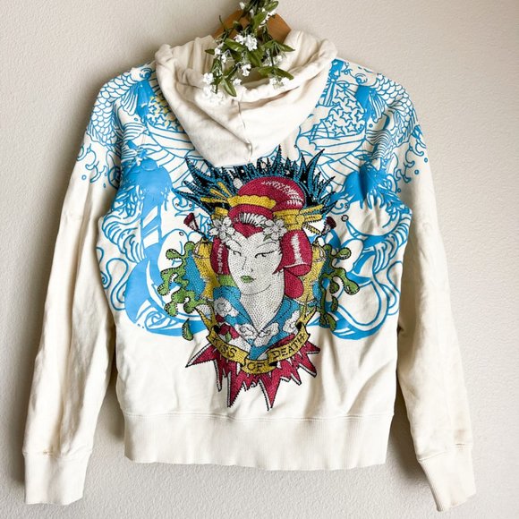 Ed Hardy Jackets & Blazers - Ed Hardy Y2K Bling Rhinestone Zip Up Art Hoodie